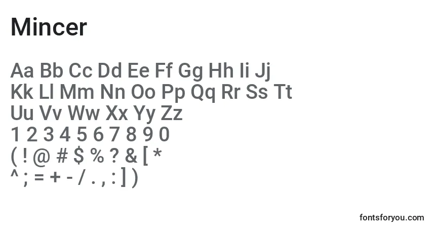Mincer-fontti – aakkoset, numerot, erikoismerkit