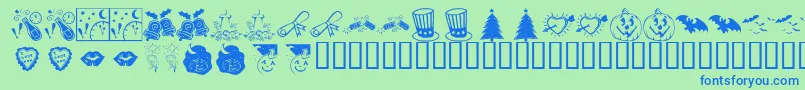フォントKrPickAHoliday – 青い文字は緑の背景です。