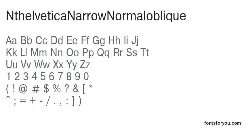 NthelveticaNarrowNormaloblique-fontti – aakkoset, numerot, erikoismerkit