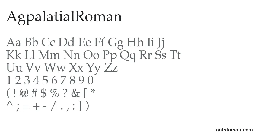 Czcionka AgpalatialRoman – alfabet, cyfry, specjalne znaki