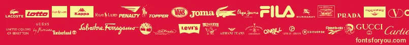 ClothingLogos-fontti – keltaiset fontit punaisella taustalla