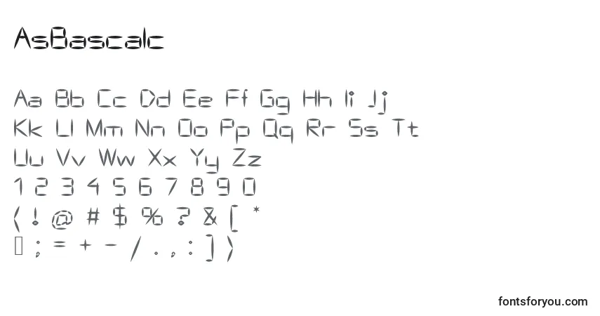 Czcionka AsBascalc – alfabet, cyfry, specjalne znaki