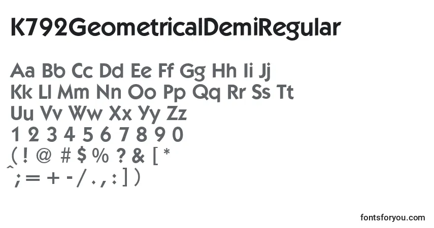 Czcionka K792GeometricalDemiRegular – alfabet, cyfry, specjalne znaki