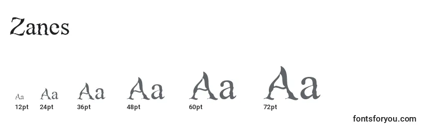 Размеры шрифта Zanes