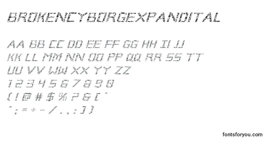 Brokencyborgexpanditalフォント–アルファベット、数字、特殊文字