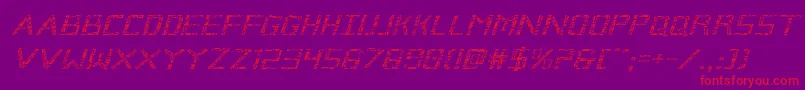 Brokencyborgexpandital-fontti – punaiset fontit violetilla taustalla