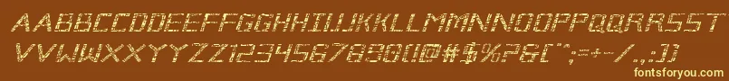 Brokencyborgexpandital-fontti – keltaiset fontit ruskealla taustalla