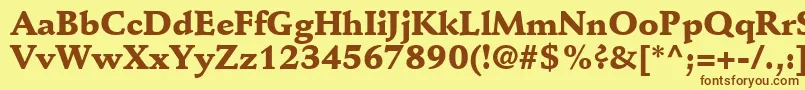 フォントDeutchBlackSsiBlack – 茶色の文字が黄色の背景にあります。