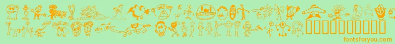 BrianPowersDoodle21-fontti – oranssit fontit vihreällä taustalla