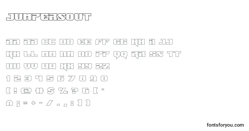 A fonte Jumpersout – alfabeto, números, caracteres especiais