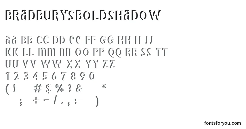 Czcionka Bradburysboldshadow – alfabet, cyfry, specjalne znaki