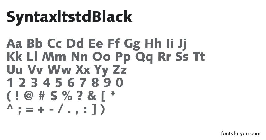A fonte SyntaxltstdBlack – alfabeto, números, caracteres especiais