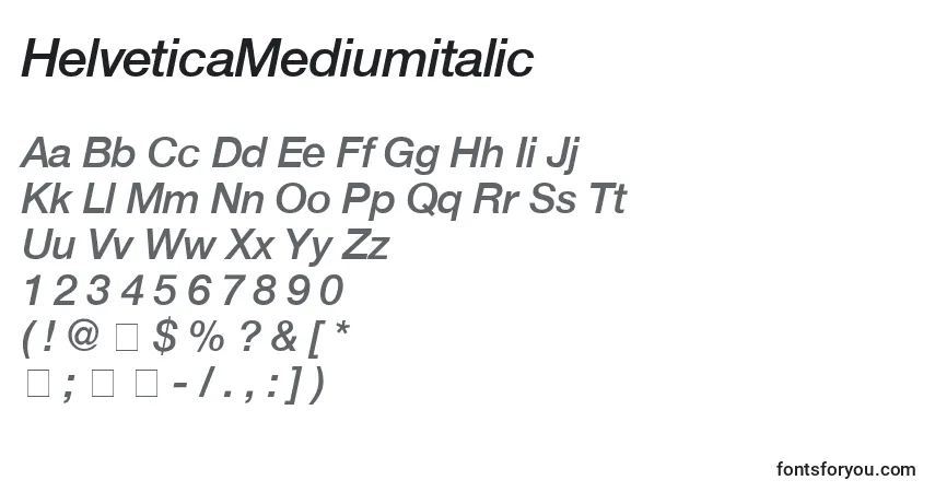 Шрифт HelveticaMediumitalic – алфавит, цифры, специальные символы