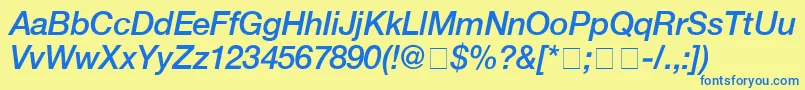 フォントHelveticaMediumitalic – 青い文字が黄色の背景にあります。