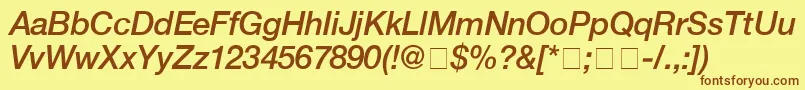 HelveticaMediumitalic-fontti – ruskeat fontit keltaisella taustalla