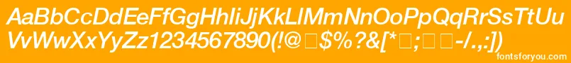 HelveticaMediumitalic-Schriftart – Weiße Schriften auf orangefarbenem Hintergrund