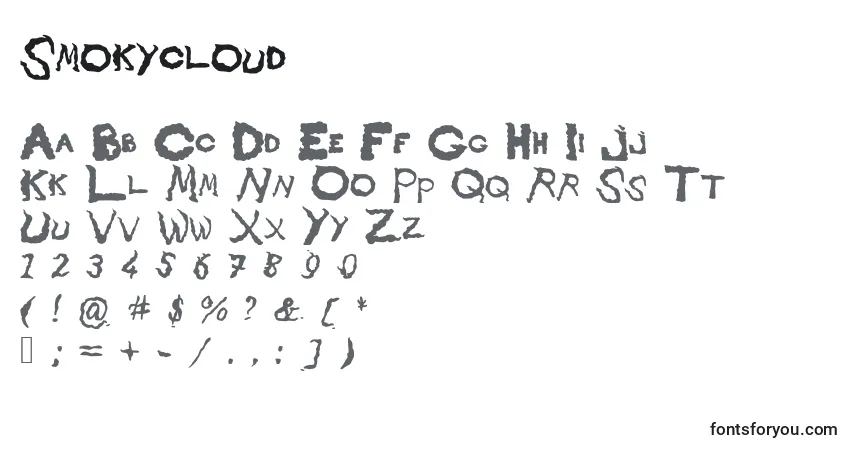 Czcionka Smokycloud – alfabet, cyfry, specjalne znaki