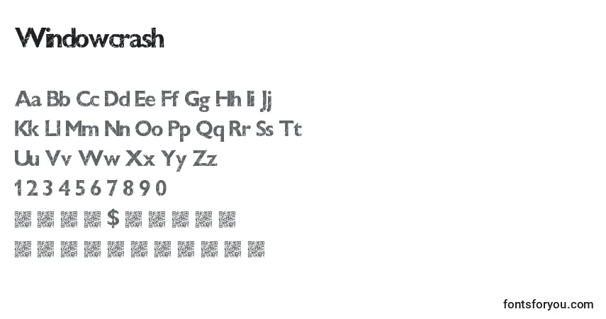 Czcionka Windowcrash – alfabet, cyfry, specjalne znaki