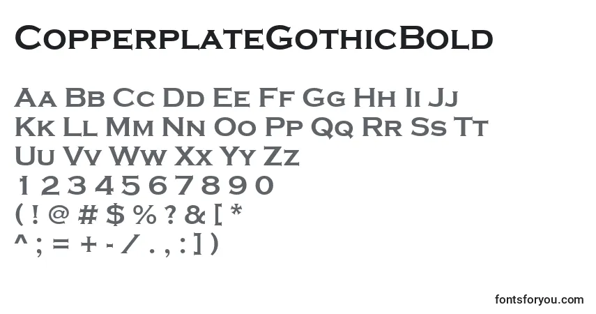 Czcionka CopperplateGothicBold – alfabet, cyfry, specjalne znaki