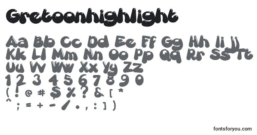 Шрифт Gretoonhighlight – алфавит, цифры, специальные символы
