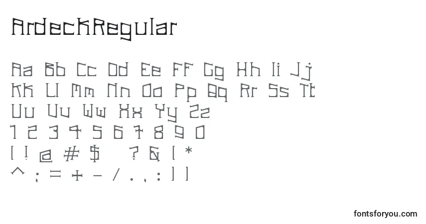 A fonte ArdeckRegular – alfabeto, números, caracteres especiais