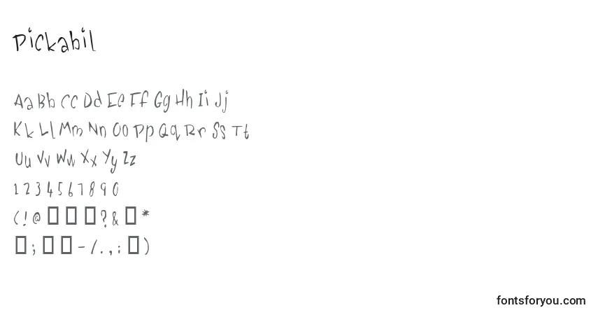 A fonte Pickabil – alfabeto, números, caracteres especiais