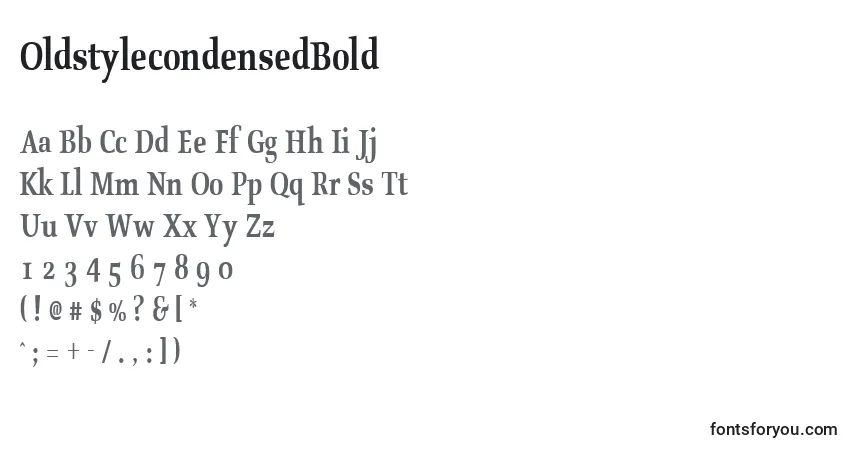 A fonte OldstylecondensedBold – alfabeto, números, caracteres especiais