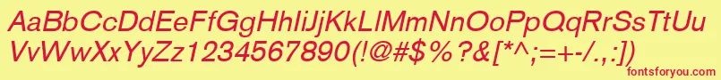 BasiccommercialLtItalic-fontti – punaiset fontit keltaisella taustalla