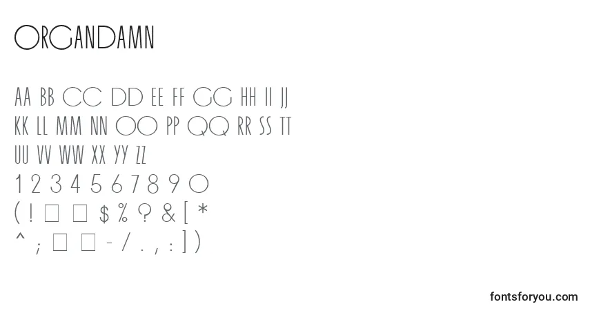 A fonte OrgandaMn – alfabeto, números, caracteres especiais