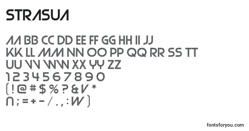A fonte Strasua – alfabeto, números, caracteres especiais