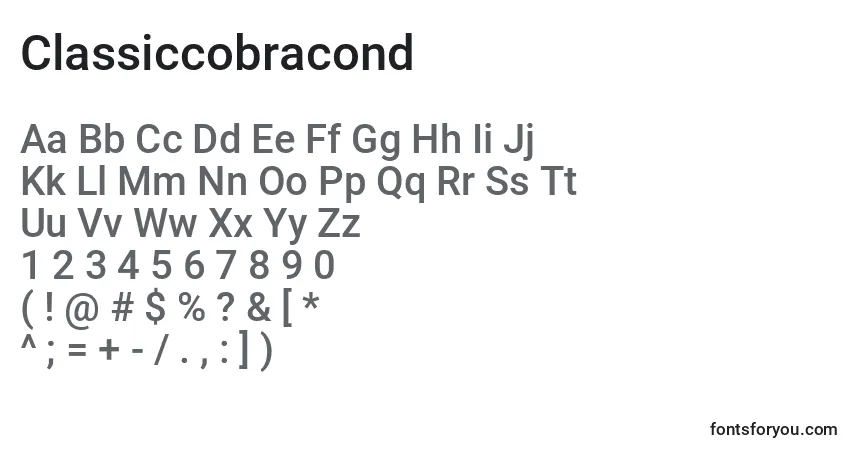 Schriftart Classiccobracond – Alphabet, Zahlen, spezielle Symbole