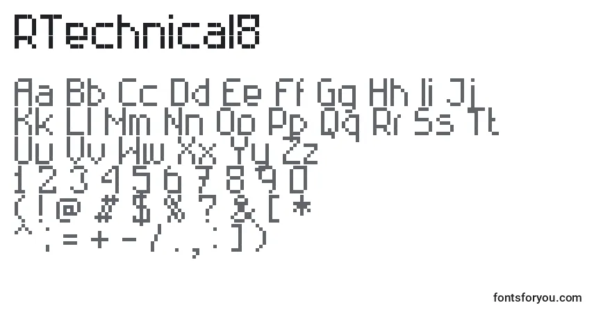 Schriftart RTechnical8 – Alphabet, Zahlen, spezielle Symbole