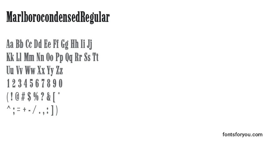 Czcionka MarlborocondensedRegular – alfabet, cyfry, specjalne znaki