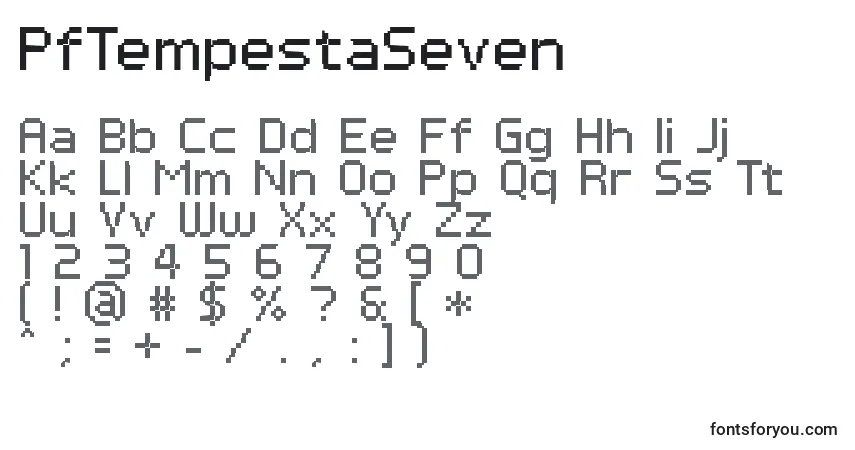 Czcionka PfTempestaSeven – alfabet, cyfry, specjalne znaki