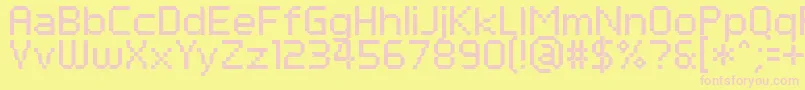 PfTempestaSeven-fontti – vaaleanpunaiset fontit keltaisella taustalla