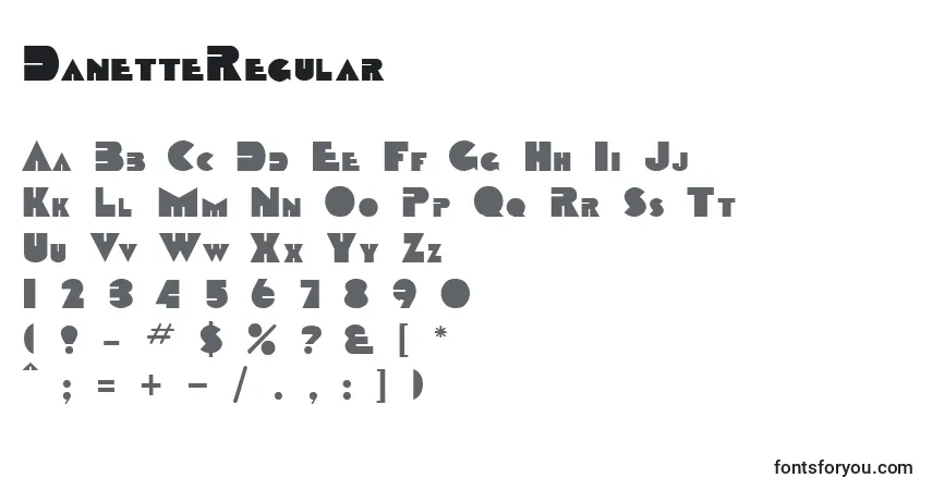 Czcionka DanetteRegular – alfabet, cyfry, specjalne znaki