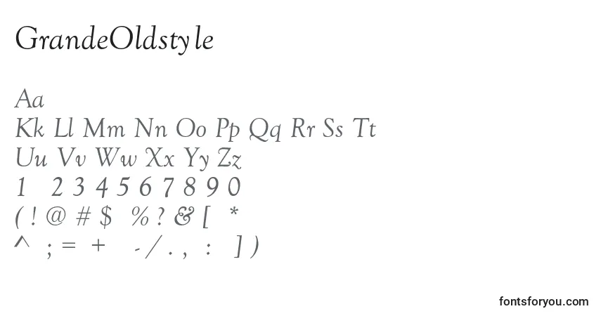 A fonte GrandeOldstyle – alfabeto, números, caracteres especiais