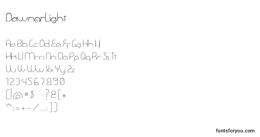 Шрифт DawnerLight (40331) – алфавит, цифры, специальные символы