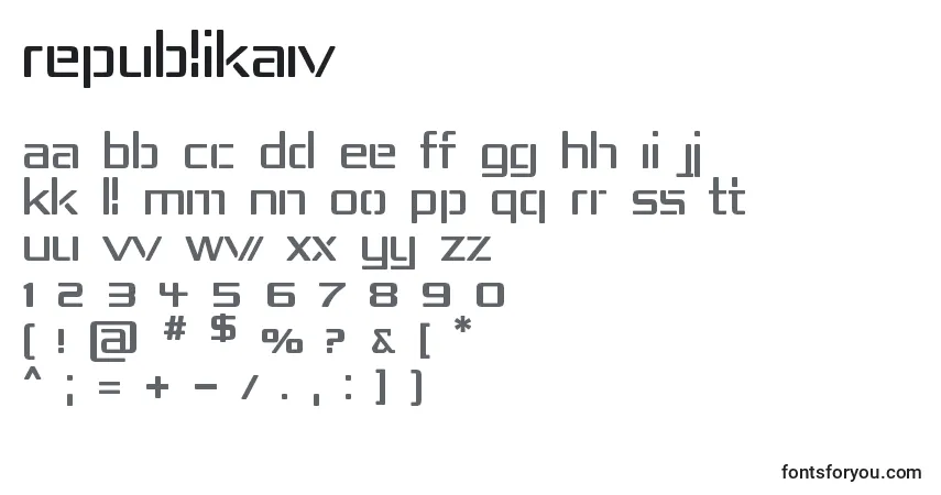 A fonte RepublikaIv – alfabeto, números, caracteres especiais