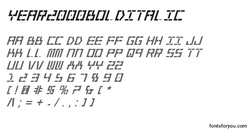 Шрифт Year2000BoldItalic – алфавит, цифры, специальные символы