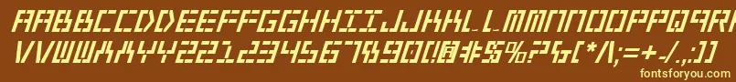 Year2000BoldItalic-fontti – keltaiset fontit ruskealla taustalla