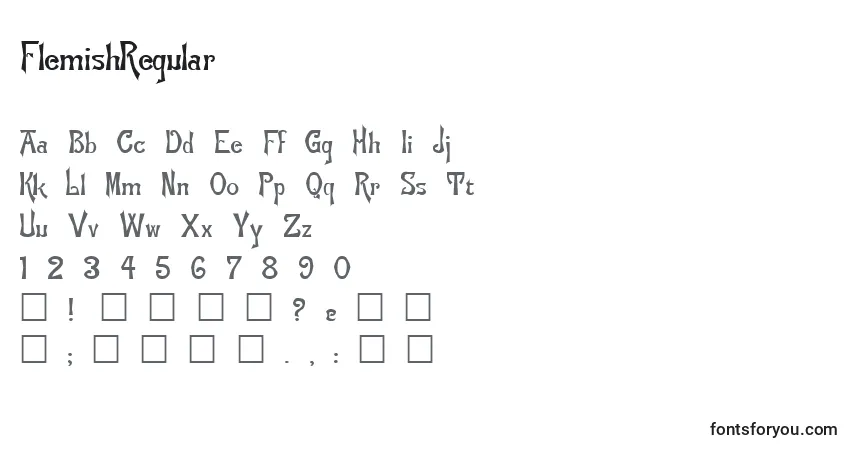 Czcionka FlemishRegular – alfabet, cyfry, specjalne znaki