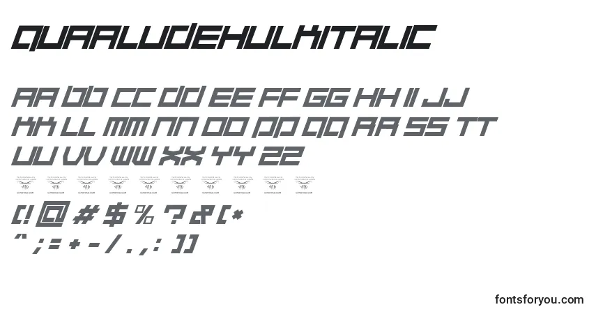 Шрифт QuaaludehulkItalic (40341) – алфавит, цифры, специальные символы