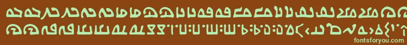 フォントWecomeinpeacebbReg – 緑色の文字が茶色の背景にあります。