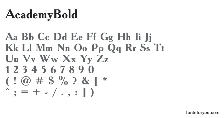 Шрифт AcademyBold – алфавит, цифры, специальные символы