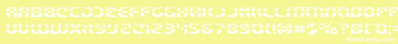 Starfighterhalf-Schriftart – Weiße Schriften auf gelbem Hintergrund