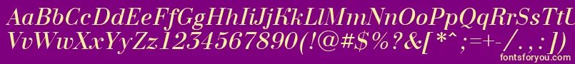 ABodoninovaItalic-Schriftart – Gelbe Schriften auf violettem Hintergrund