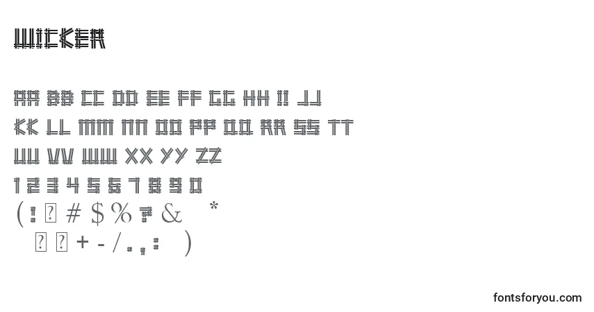 A fonte Wicker – alfabeto, números, caracteres especiais