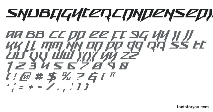 Schriftart SnubfighterCondensedItalic – Alphabet, Zahlen, spezielle Symbole