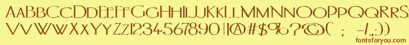 フォントPortlandb – 茶色の文字が黄色の背景にあります。